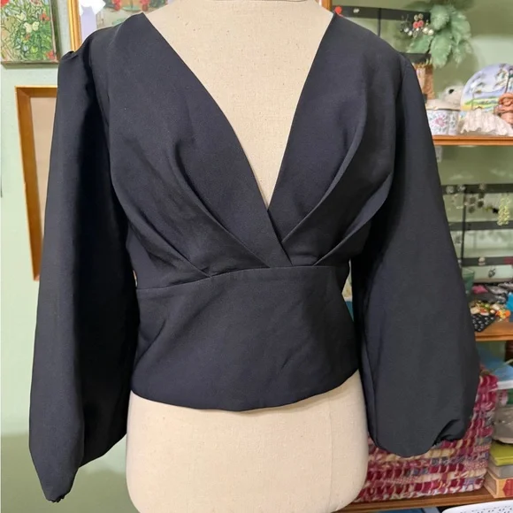 Vixen by Micheline Pitt Black Deep V-Neck Blouse - Picture 1 of 4